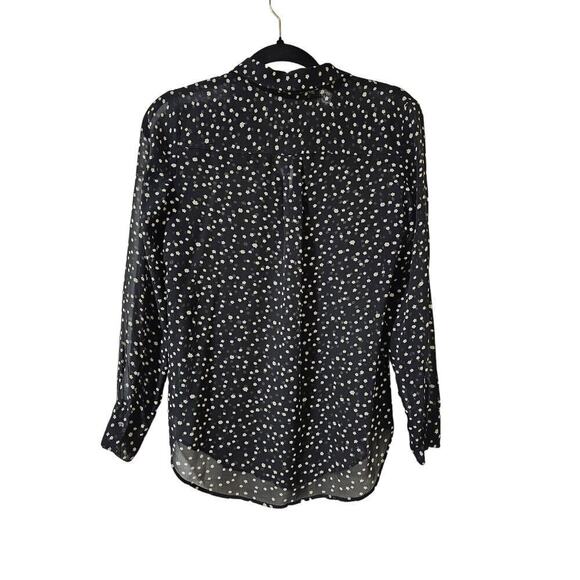 Theory SzP Black 100% Silk w cream dot pattern. Lightweight. Sheer. Career. Work - Picture 2 of 13